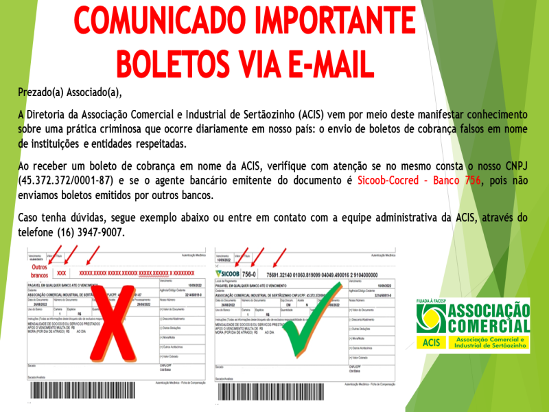 Notícia: COMUNICADO IMPORTANTE - BOLETO VIA E-MAIL