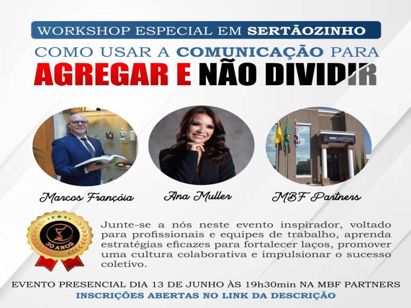 Notícia: Sertãozinho recebe workshop sobre comunicação e liderança na terça-feira, dia 13