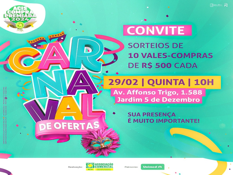 Notícia: Sorteios da promoção Carnaval de Ofertas acontecem nesta quinta, dia 29