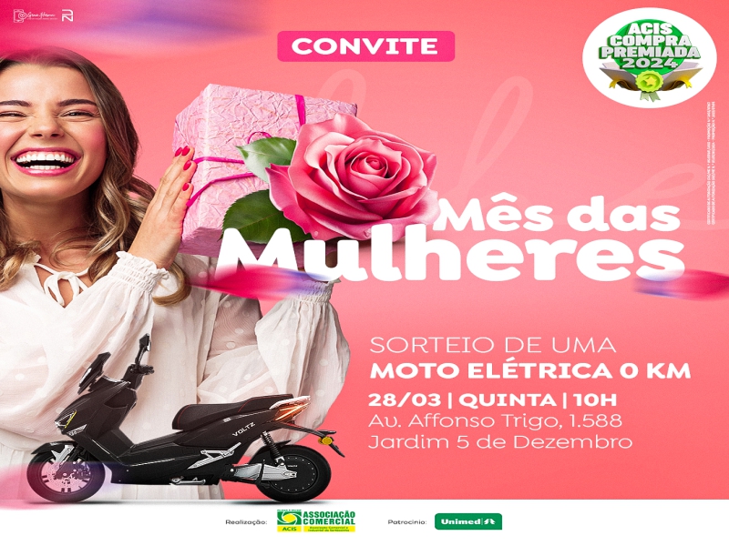 Notícia: Promoção Mês das Mulheres: ACIS sorteia moto elétrica 0 km nesta quinta, dia 28