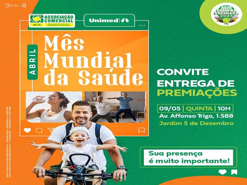 Notícia: Prêmios da promoção Abril - Mês Mundial da Saúde serão entregues nesta quinta, dia 09 