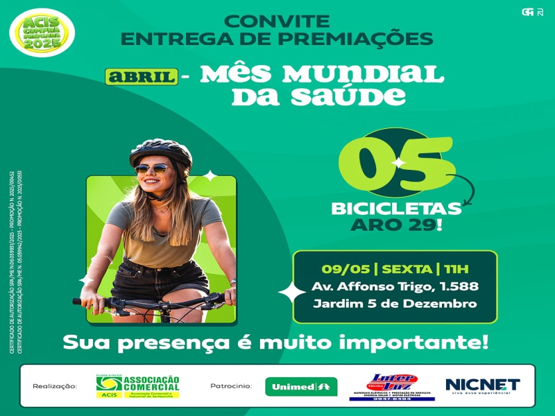Notícia: Prêmios da promoção Abril - Mês Mundial da Saúde serão entregues nesta sexta, dia 09