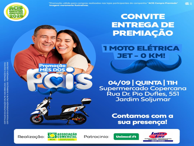 Notícia: Prêmio da promoção Mês dos Pais será entregue nesta quinta-feira, dia 04
