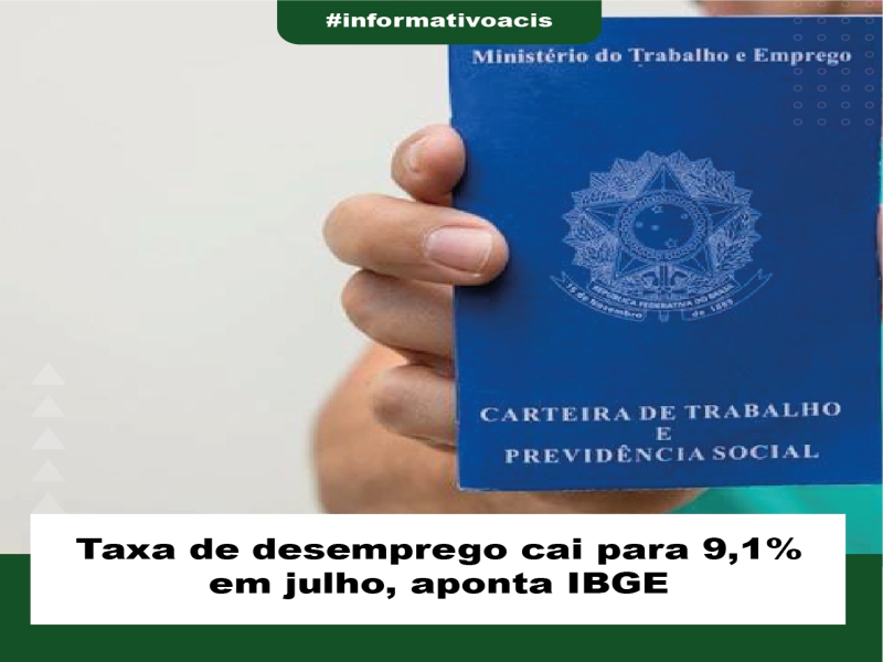 Notícia: Taxa de desemprego cai para 9,1% em julho, aponta IBGE